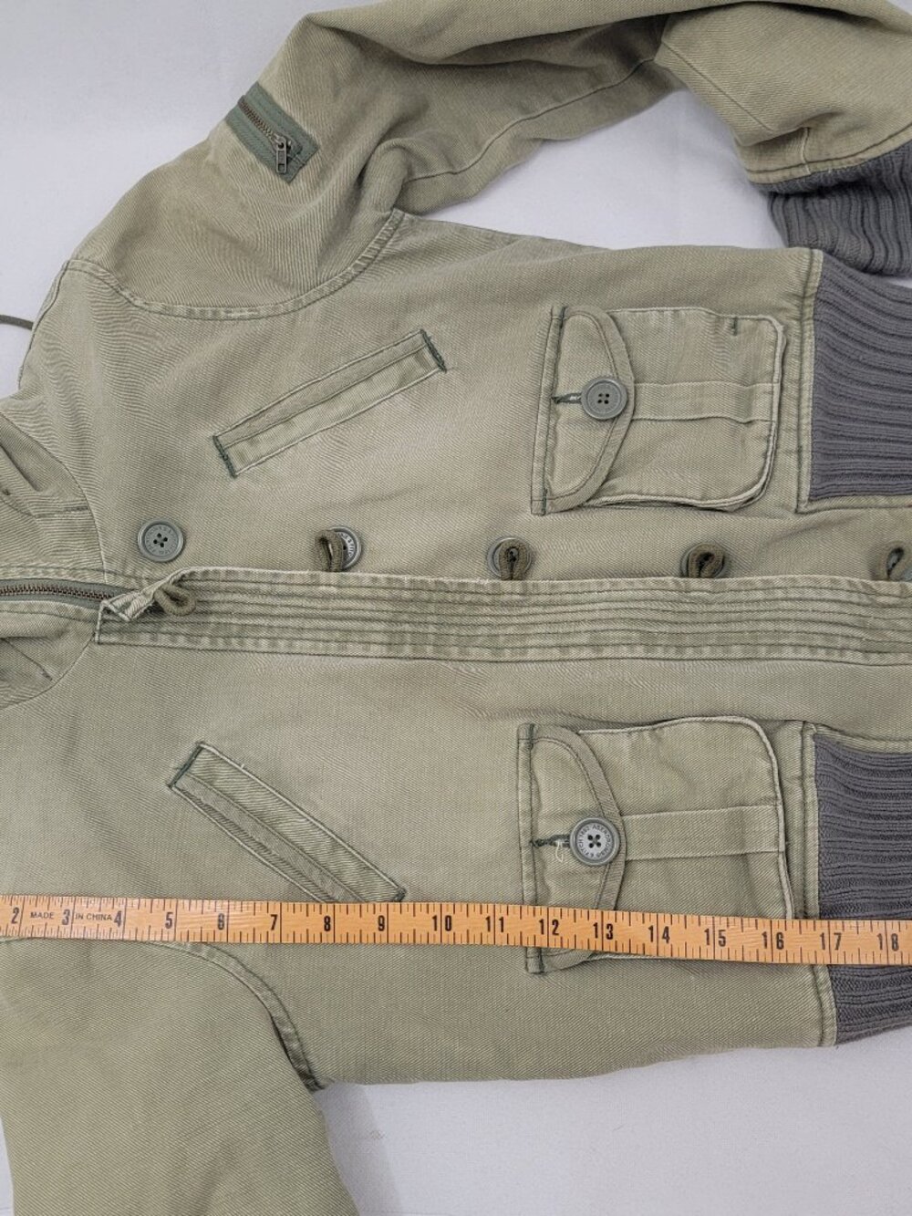 ABERCROMBIE & FITCH Womens Jacket M Cropped GREEN Utility Bomber Quilted VTG Y2K - Picture 14 of 15